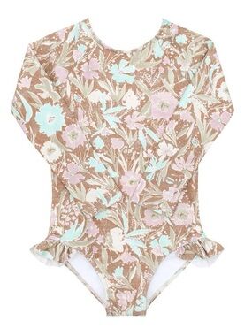 Minnow Swim Latte Floral Rash Guard One Piece Swimsuit